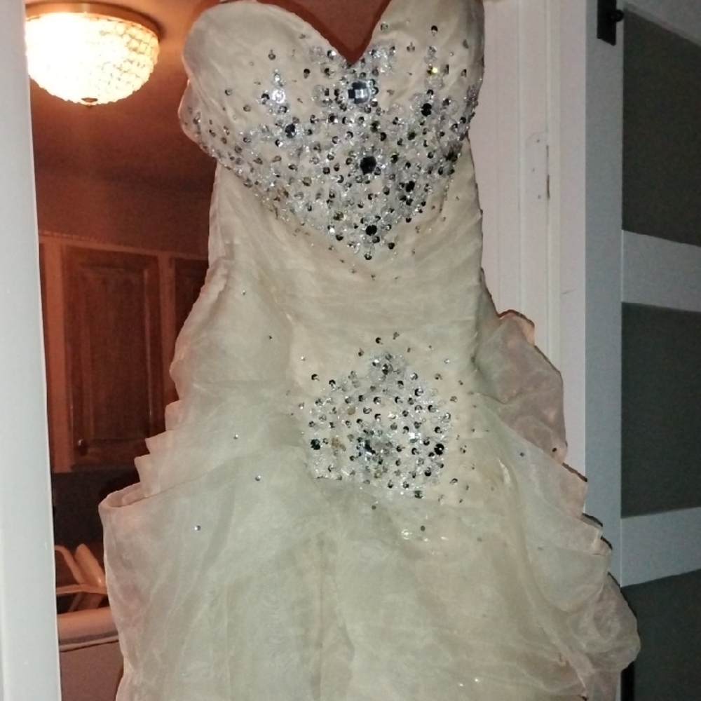 Strapless Cream Gown with Sparkling Cubic Zirconia Embellishments
